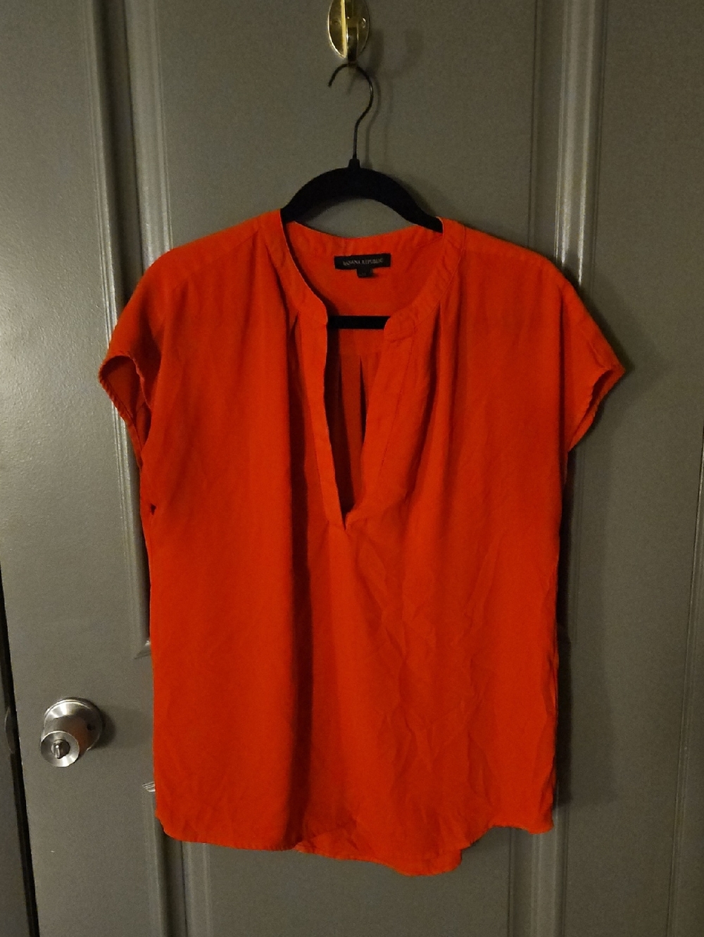 Banana Republic Bright Orange Split V-Neck Cap Sleeve Blouse